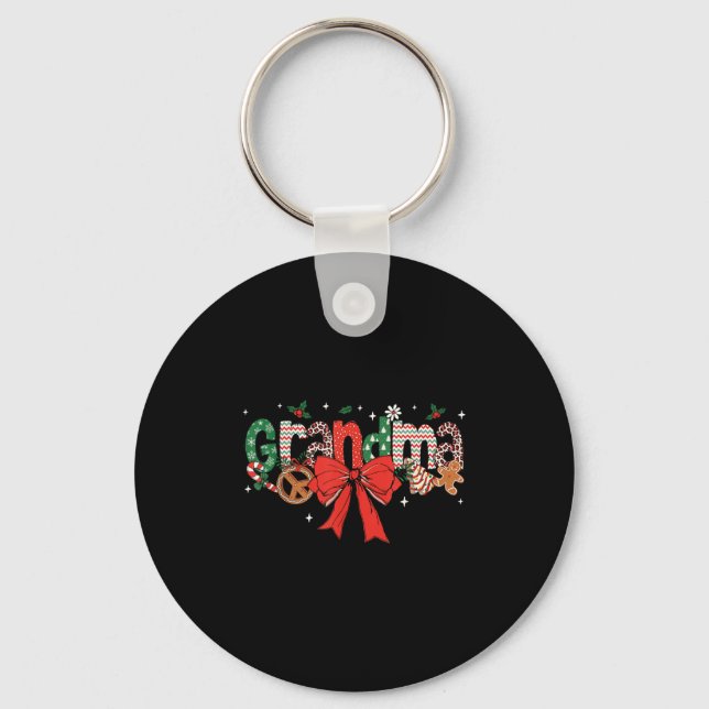 Grandma Coquette Bow Christmas Merry Xmas Family M Keychain (Front)