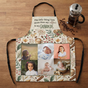 Grandma Cream Brown Coffee Lover Photo Collage Apron