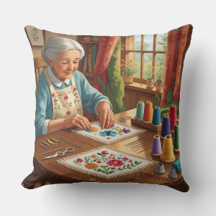 Grandma Cross Stitchers-Eat.Sleep.Stitch.Repeat Throw Pillow