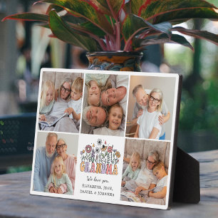 Grandma Cute Retro Whimsical Flowers Photo Collage Plaque
