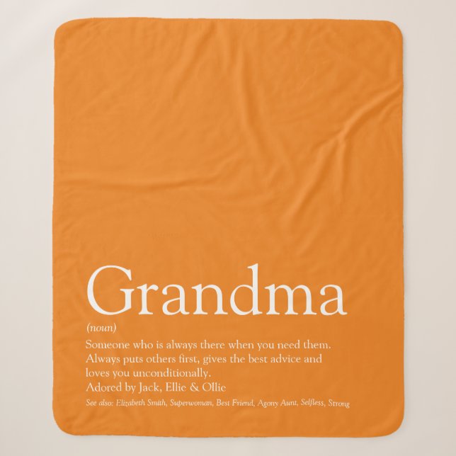 Grandma Definition Orange Modern Fun Sherpa Blanket (Front)