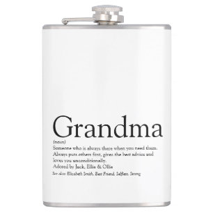 Grandma Definition Saying Fun Black and White Hip Flask