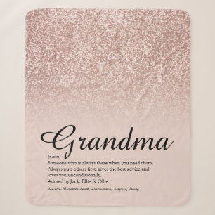 Grandma Definition Script Rose Gold Glitter Sherpa Blanket