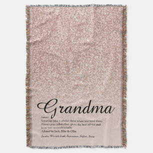 Grandma Definition Script Rose Gold Glitter Throw Blanket