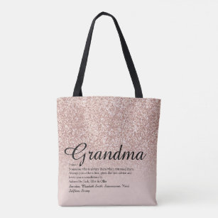 Grandma Definition Script Rose Gold Glitter Tote Bag