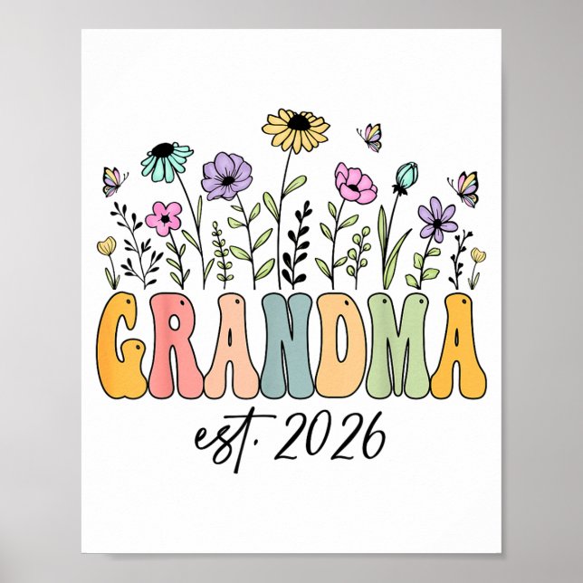 Grandma Est. 2026 Wildflower Promoted To Grandma  Poster (Front)
