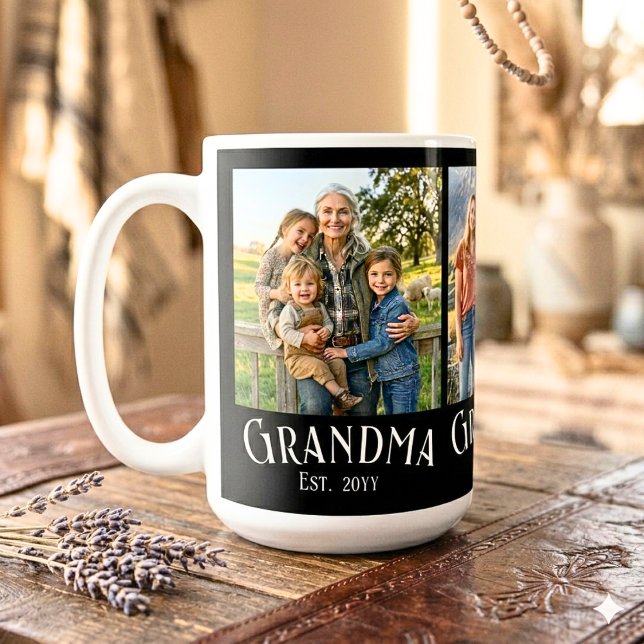 Grandma Est. Established Year Custom Name 3 Photo  Coffee Mug (Creator Uploaded)