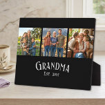 Grandma Est. Established Year Custom Name 3 Photo Plaque<br><div class="desc">This Modern Grandma Style Typography white-on-black high-contrast color scheme provides a timeless look. Add Your Own 3 Photos for the Collage and Customize with her Personal GRANDMA Name with this classic curved arc typography in a Distinctive, Stylish font gives this a truly Unique look! Personalize further with the very year...</div>