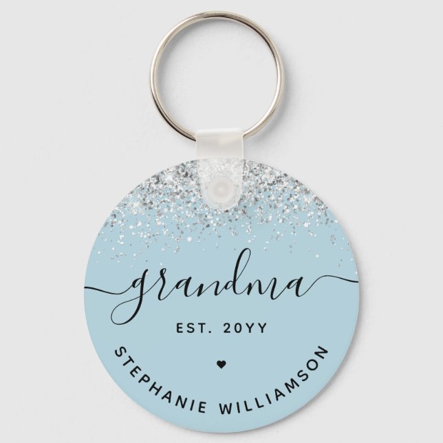 Grandma Est Glitter Confetti Custom Grandma Gifts Keychain (Front)