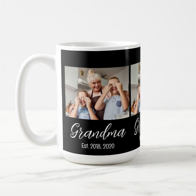 Grandma Est. White script 3 photo Coffee Mug (Left)