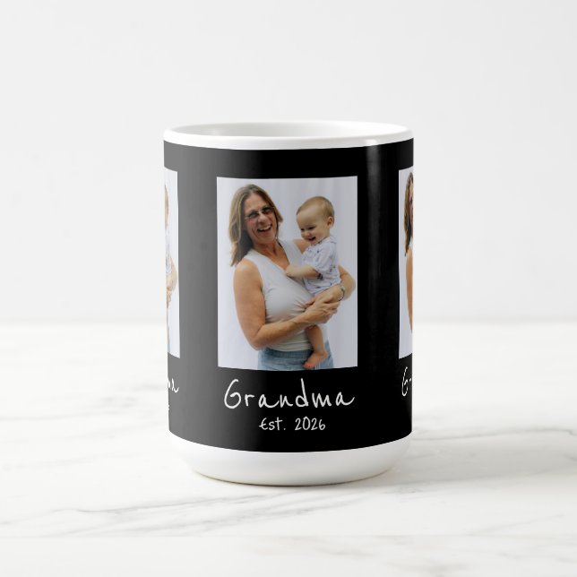 Grandma Est. White script 3 photo Coffee Mug (Center)