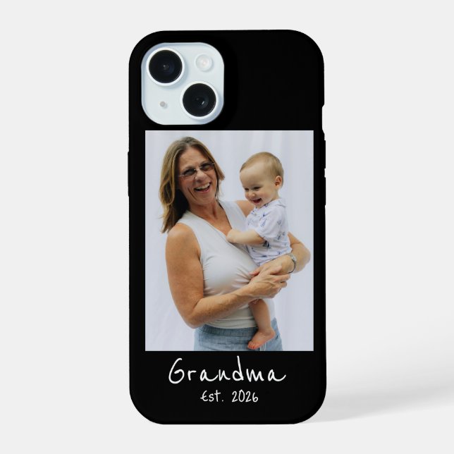 Grandma Est. White script 3 photo iPhone 15 Case (Back)