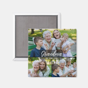 Grandma Est. White script 3 photo Magnet