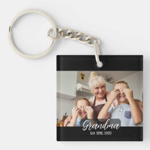 Grandma Est. White script photo Keychain