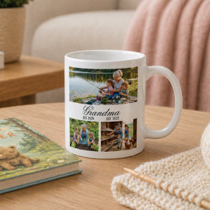 Grandma Est Year Elegant White Script 3-Photo Coffee Mug