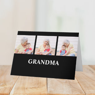 Grandma Established Black 3 Photo Grandparents Day Card