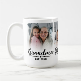 Grandma Established Black Cute Script 3 Photo Coffee Mug