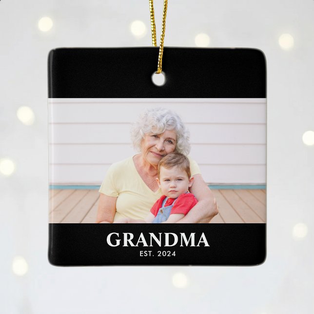 Grandma Established Black White Bold Photo Ceramic Ornament (Creator Uploaded)