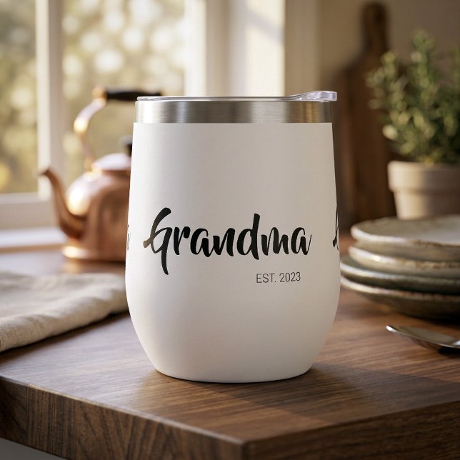 Grandma Established Black White Script Gift (Grandma Established Black White Script Gift Thermal Wine Tumbler)