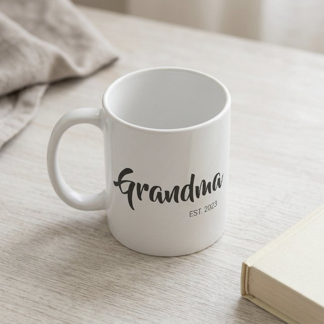 Grandma Established Black White Script Gift Coffee Mug (Grandma Established Black White Script Gift Coffee Mug)