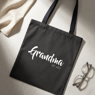 Grandma Established Black White Script Gift Tote Bag