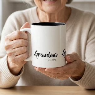 Grandma Established Black White Script Gift Two-Tone Coffee Mug