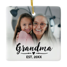 Grandma Established Black White Script Photo