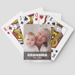 Grandma Established Bold Black Photo Playing Cards