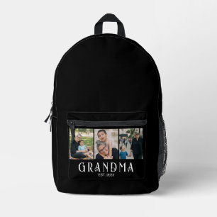 Grandma Established Bold Modern Black 3 Photo Printed Backpack