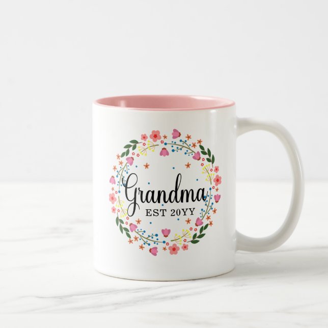 Grandma Established Grandma Gift Floral Two-Tone  Two-Tone Coffee Mug (Right)