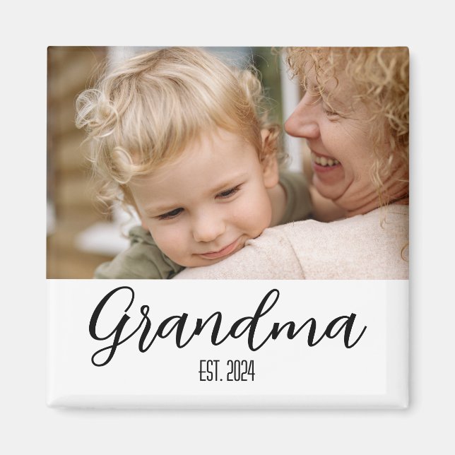Grandma Established Minimalist Black Script Text Magnet (Front)