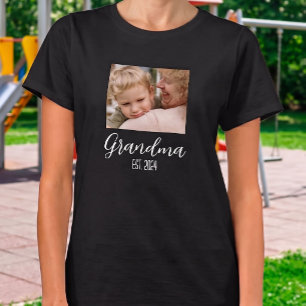Grandma Established Minimalist White Script Text T-Shirt