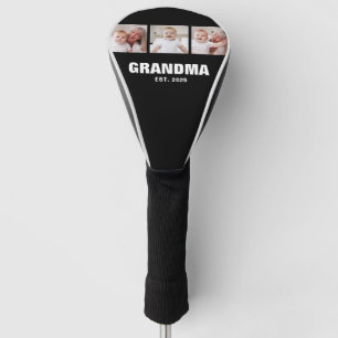 Grandma Established Modern Bold Black 3 Photo Golf Head Cover
