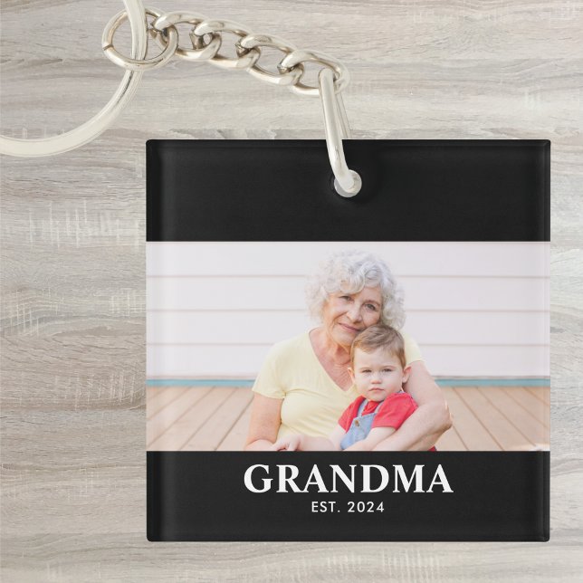 Grandma Established Modern Bold Photo Keychain (Creator Uploaded)