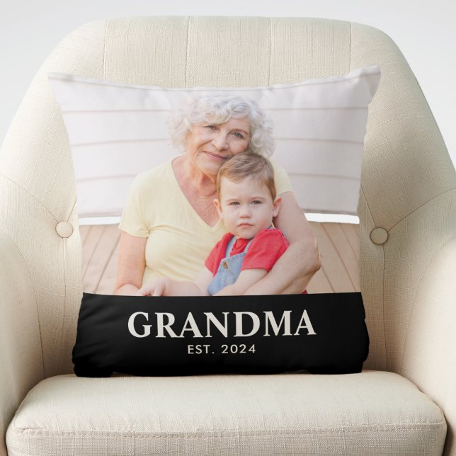 Grandma Established Modern Bold Photo Throw Pillow (Creator Uploaded)