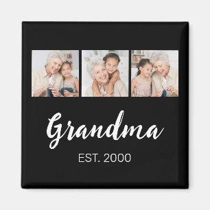 Grandma Established Modern Script 3 Photo Black Magnet