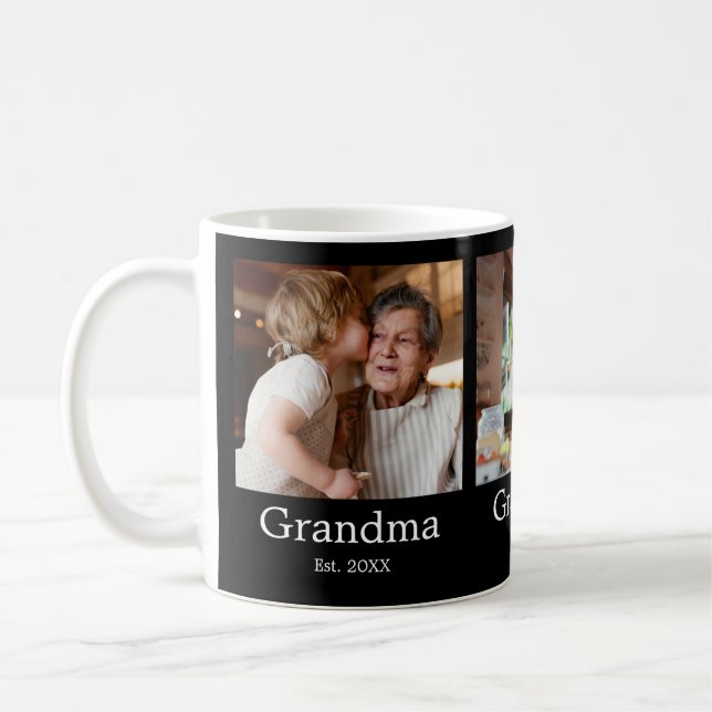 Grandma Established Modern Script 3 Photo Coffee Mug (Left)