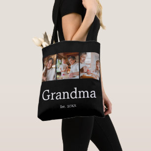 Grandma Established Modern Script 3 Photo Tote Bag