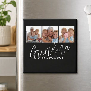 Grandma Established Modern Script Black 3 Photo Magnet