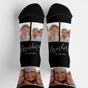 Grandma Established Modern Script Black 3 Photo Socks