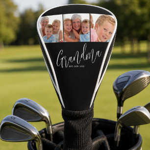 Grandma Established Modern Script Modern 3 Photo Golf Head Cover