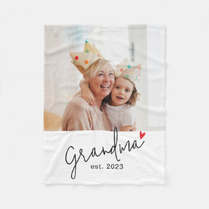 Grandma Established Modern Script Photo Fleece Blanket