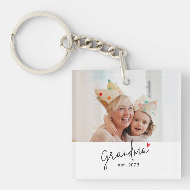 Grandma Established Modern Script Photo Keychain (Front)