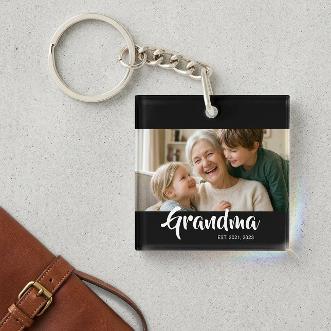 Grandma Established Modern Script Photo Keychain (Grandma Established Script Photo Keychain)