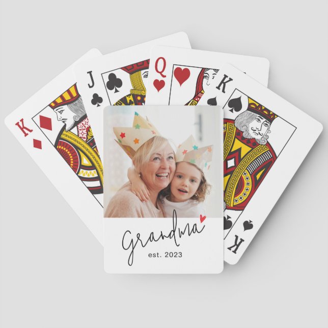 Grandma Established Modern Script Photo Playing Cards (Back)