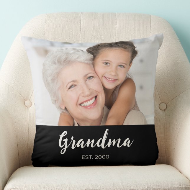 Grandma Established Modern Script Photo Throw Pillow (Creator Uploaded)