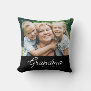 Grandma Established Modern Script Photo Throw Pillow