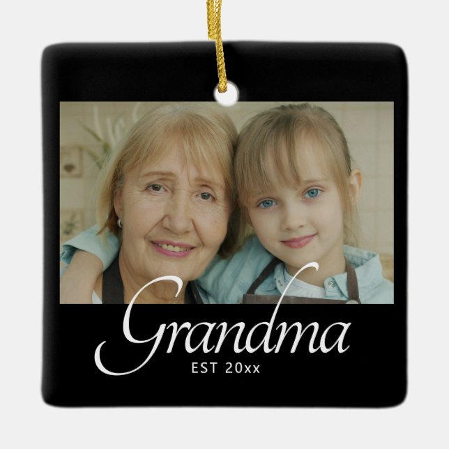 Grandma Established Photo Gift Ceramic Ornament (Front)