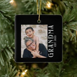 Grandma Established Photo Gift Ceramic Ornament