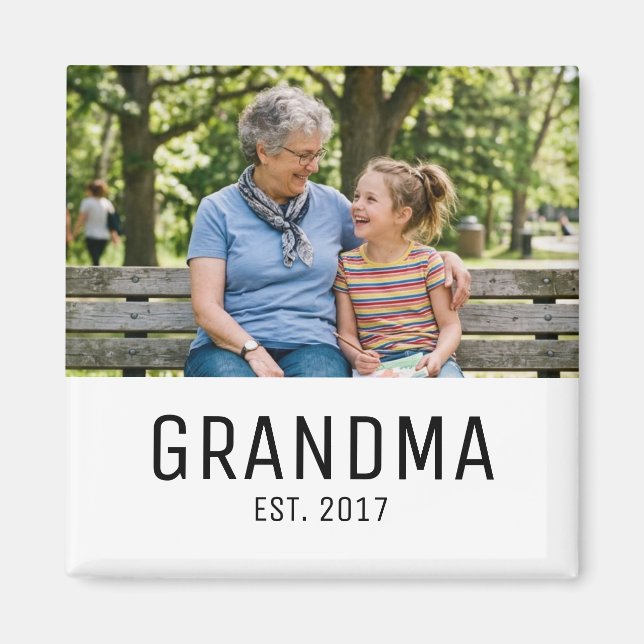 Grandma Established Photo Gift Magnet (Front)